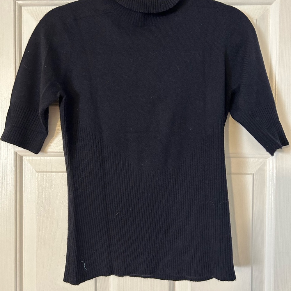 Anne Klein Women’s Blue/black Short Sleeve Knit Top Italian Yarn Size S (#061)